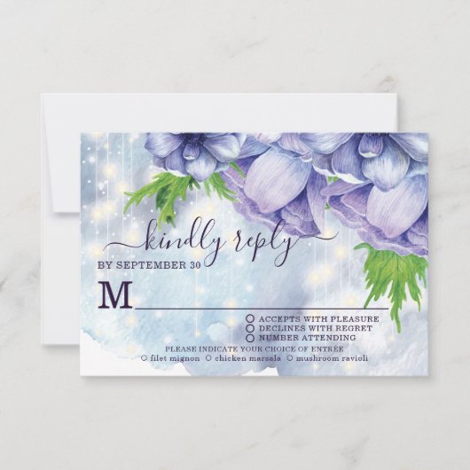 パープルフローラア結婚ネモンの食事の選択 出欠カード (正面)