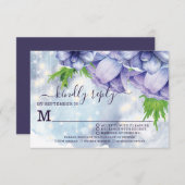 パープルフローラア結婚ネモンの食事の選択 出欠カード (正面/裏面)