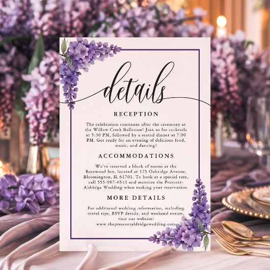 パープルフローラウィステリア結婚コーナーズ詳細 エンクロージャーカード