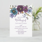 パープルフローラウォーターカラーエレガントなウェディング招待状 招待状 (スタンド正面)