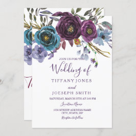 パープルフローラウォーターカラーエレガントなウェディング招待状 招待状