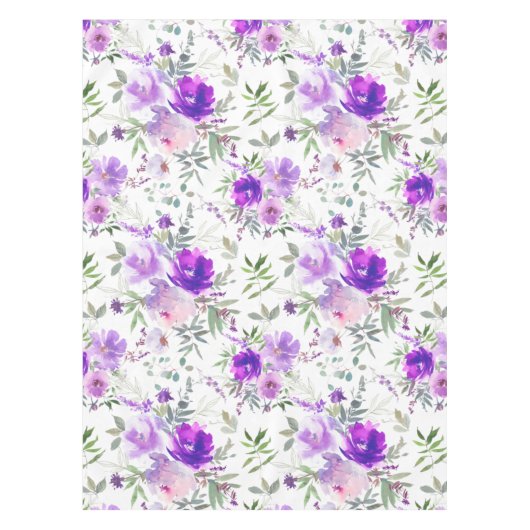 パープルフローラウォーターカラーバラデザインテーブルクロス テーブルクロス (正面)