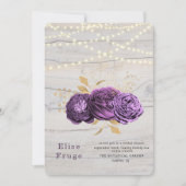パープルフローラウッドオブストリングライトブライダルシャワー 招待状 (正面)
