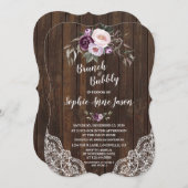 パープルフローラウッドブランチ&バブリーブライダルシャワー 招待状 (正面/裏面)