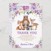 パープルフローラウッドランドフォレストベビーシャワー誕生日 サンキューカード (正面/裏面)