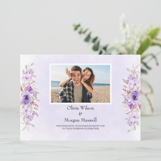 パープルフローラエレガンスウェディングザデイト 招待状 (スタンド正面)
