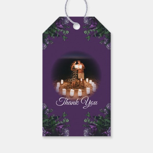 パープルフローラエレガントなウェディングゴシック ギフトタグ (正面)