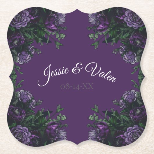 パープルフローラエレガントなウェディングゴシック ペーパーコースター (正面)