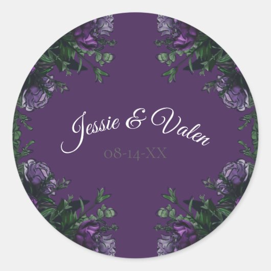 パープルフローラエレガントなウェディングゴシック ラウンドシール (正面)