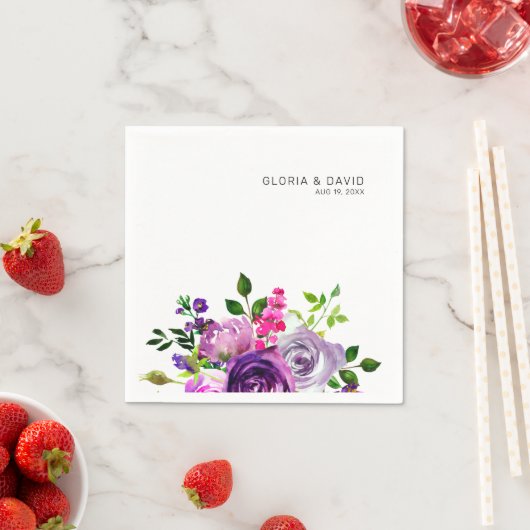 パープルフローラエレガントな結婚式 スタンダードカクテルナプキン (インサイチュ)