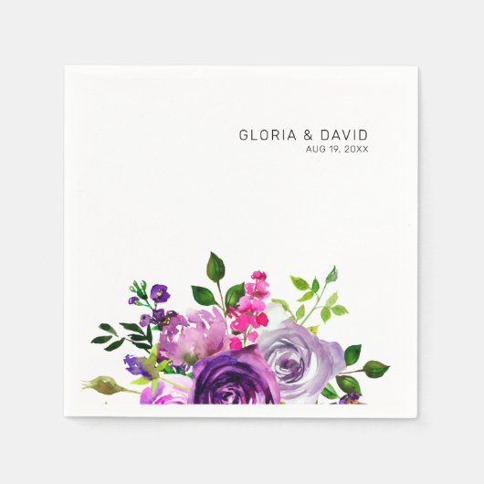 パープルフローラエレガントな結婚式 スタンダードカクテルナプキン (正面)