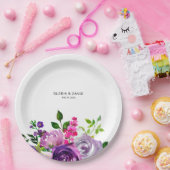 パープルフローラエレガントな結婚式 ペーパープレート (パーティー)