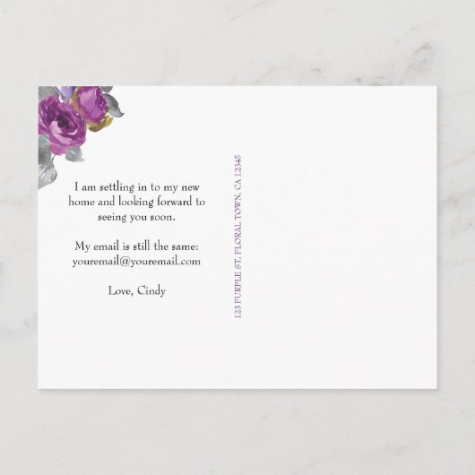 パープルフローラエレガントの新しいアドレスの発表 案内ポストカード (裏面)
