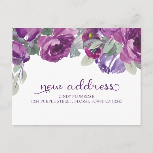 パープルフローラエレガントの新しいアドレスの発表 案内ポストカード (正面)