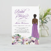パープルフローラエレガントウェディングガウンブライダルシャワー 招待状 (スタンド正面)