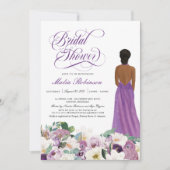 パープルフローラエレガントウエディングガウンブライダルシャワー 招待状 (正面)