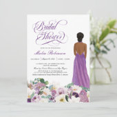 パープルフローラエレガントウエディングガウンブライダルシャワー 招待状 (スタンド正面)