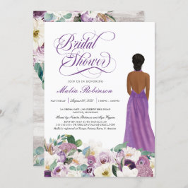  パープルフローラエレガントウエディングガウンブライダルシャワー  招待状
