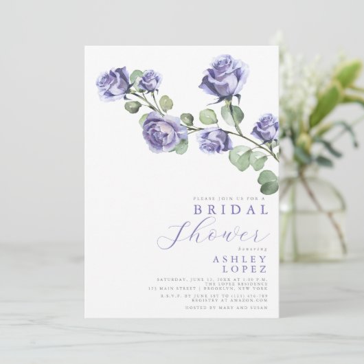パープルフローラエレガントミニマルブライダルシャワー 招待状 (スタンド正面)