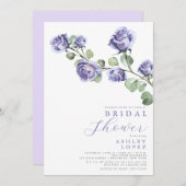 パープルフローラエレガントミニマルブライダルシャワー 招待状 (正面/裏面)