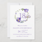 パープルフローラエレガントワイルドフラワー18誕生日 招待状 (正面)