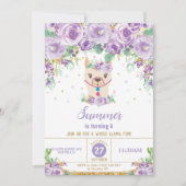 パープルフローラカウトラマバースデーパーティーガール 招待状 (正面)