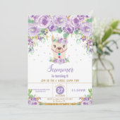 パープルフローラカウトラマバースデーパーティーガール 招待状 (スタンド正面)