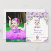 パープルフローラカウトラマ誕生日ガールフォト 招待状 (正面)