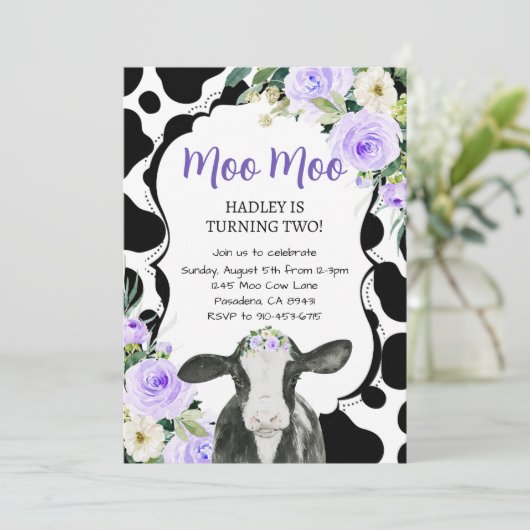 パープルフローラカウファーム誕生日 招待状 (スタンド正面)