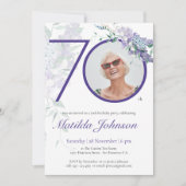 パープルフローラカスタム藤の写真70誕生日 招待状 (正面)