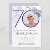 パープルフローラカスタム藤の写真70誕生日 招待状 (正面/裏面)
