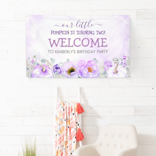 パープルフローラカボチャ秋バースデーパーティーへようこそ 横断幕 (インサイチュ)