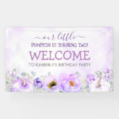 パープルフローラカボチャ秋バースデーパーティーへようこそ 横断幕 (横)