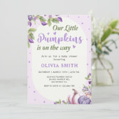 パープルフローラカボチャ秋ベビーシャワー 招待状 (スタンド正面)