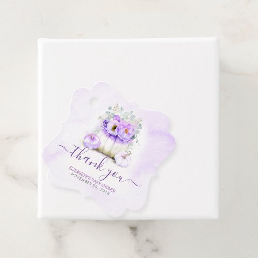 パープルフローラカボチャ赤ちゃんシャワーありがとう フェイバータグ (インサイチュ)