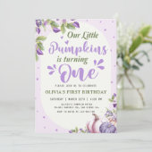 パープルフローラカボチャ1st誕生日パーティー 招待状 (スタンド正面)