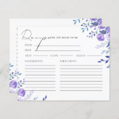 パープルフローラガーデンブライダルシャワーレシピカード (正面/裏面)