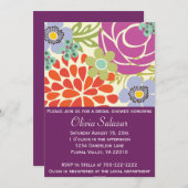 パープルフローラガーデンブライダルシャワー招待 招待状 (正面/裏面)