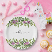 パープルフローラガーランドとタイポグラフィ春 ペーパープレート (パーティー)