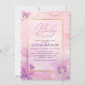 パープルフローラガールベビーイン開花ベビーシャワー 招待状 (正面)