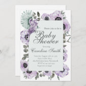 パープルフローラガールベビーシャワー招待状 招待状 (正面/裏面)