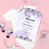 パープルフローラガールベビーシャワー招待状 招待状