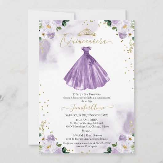 パープルフローラキンセアニェラ招待状 招待状 (裏面)