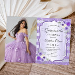 パープルフローラキンセアニェラ誕生日写真 招待状<br><div class="desc">パープルフローラキンセアニェラ誕生日フォト招待状</div>