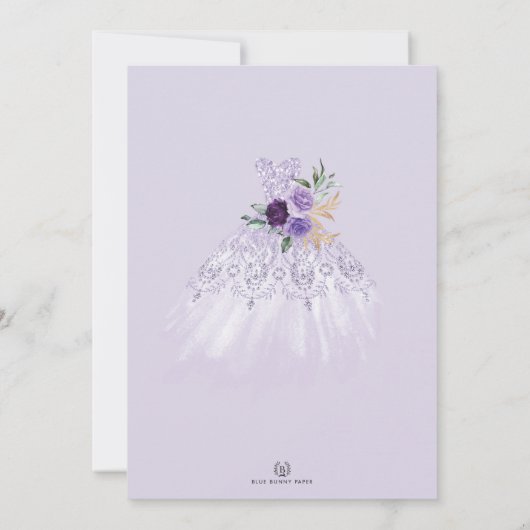 パープルフローラキンセアニラミスカンス15誕生日 招待状 (裏面)