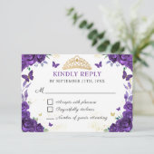 パープルフローラキンセアニラ蝶RSVPカード 出欠カード (スタンド正面)