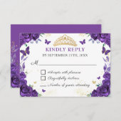 パープルフローラキンセアニラ蝶RSVPカード 出欠カード (正面/裏面)