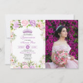 パープルフローラキンセアニラ15誕生日写真 招待状 (正面)
