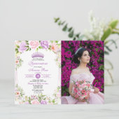 パープルフローラキンセアニラ15誕生日写真 招待状 (スタンド正面)