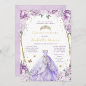 パープルフローラクインセアニラ招待状スペインのイン 招待状 (正面/裏面)